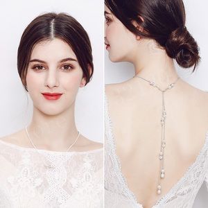 Elegant Bridal Pearl and Crystal Backdrop Necklace